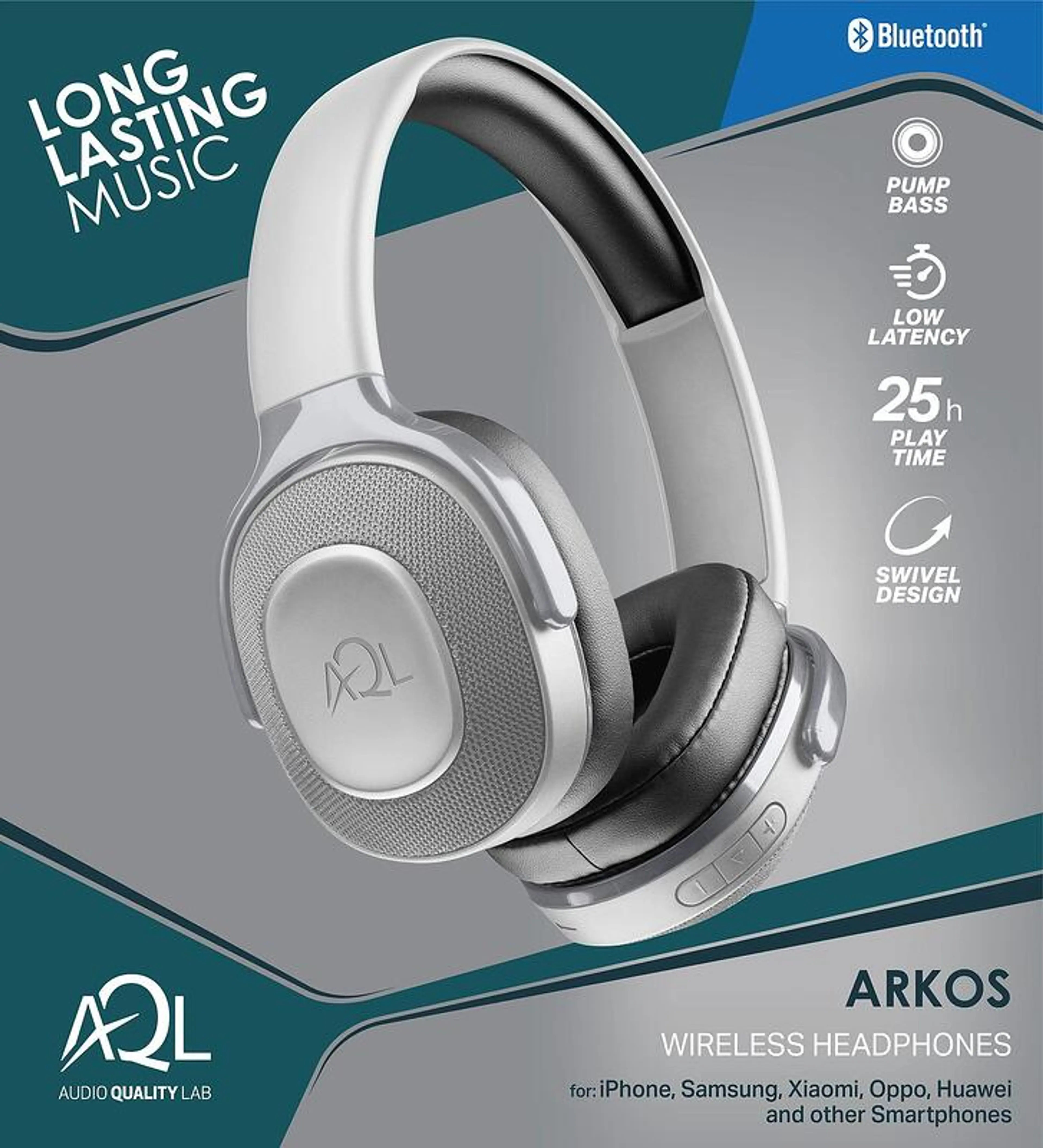 AQL Bluetooth стерео слушалки Arkos сиви