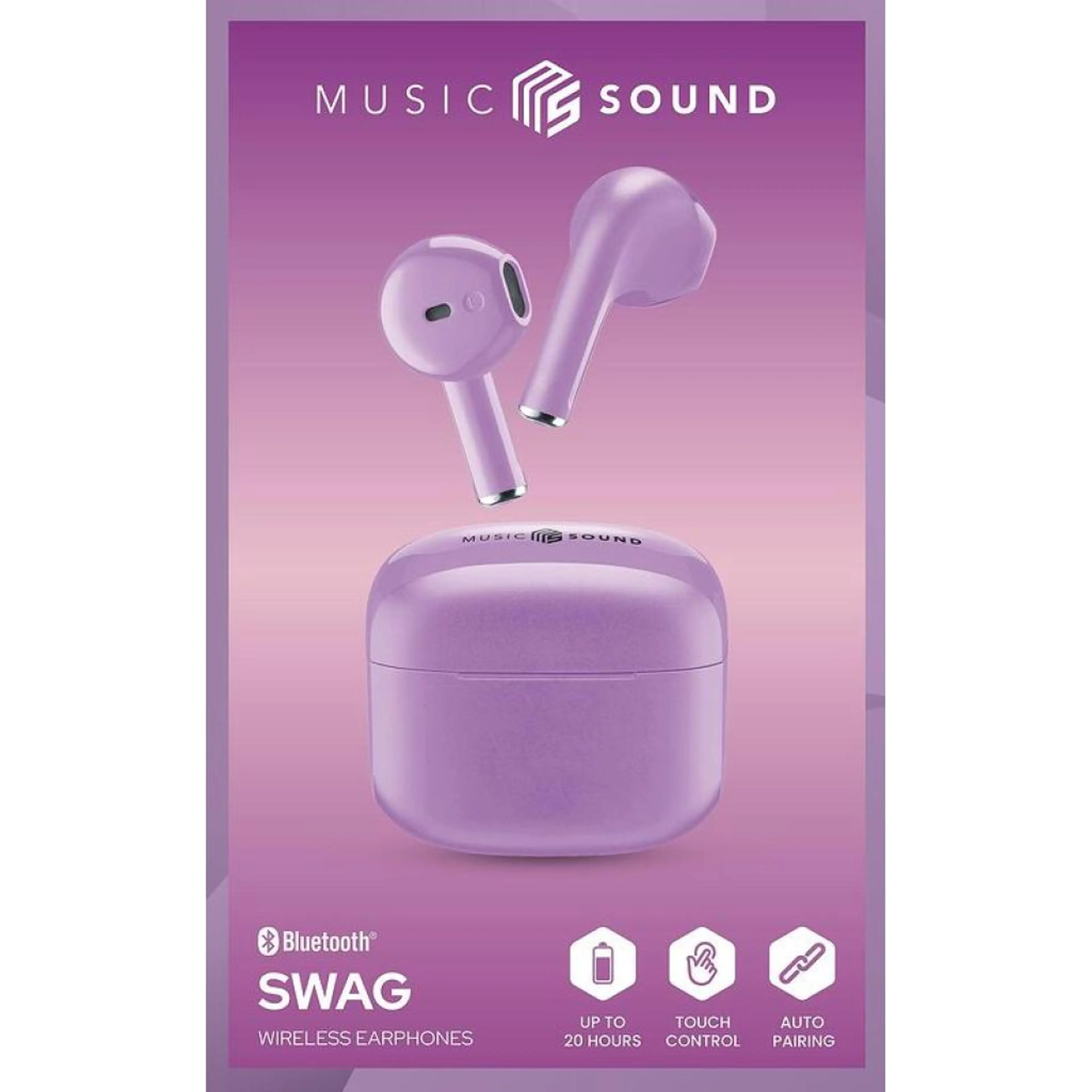 Bluetooth слушалки Music Sound Swag TWS лилави