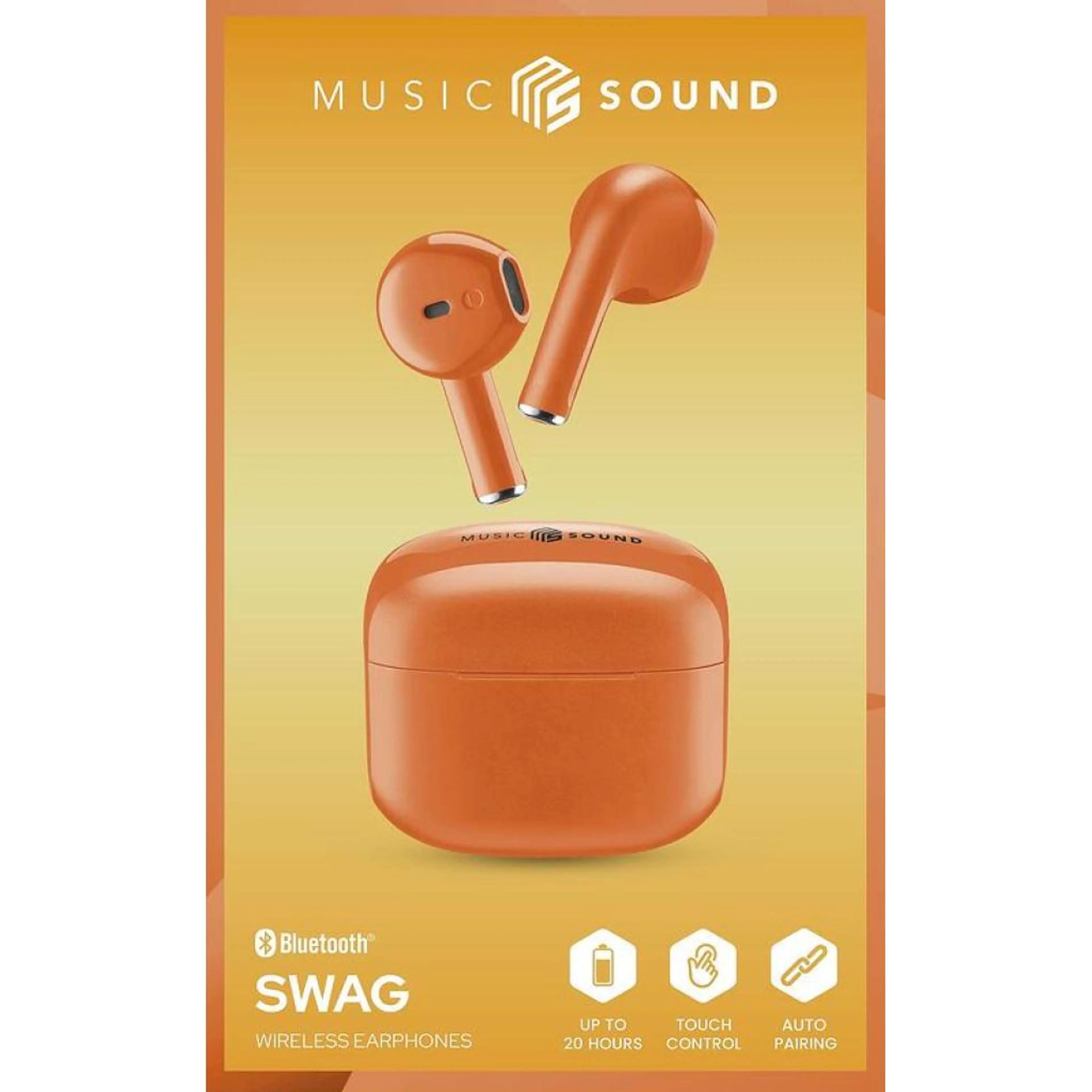 Bluetooth слушалки Music Sound Swag TWS оранжеви
