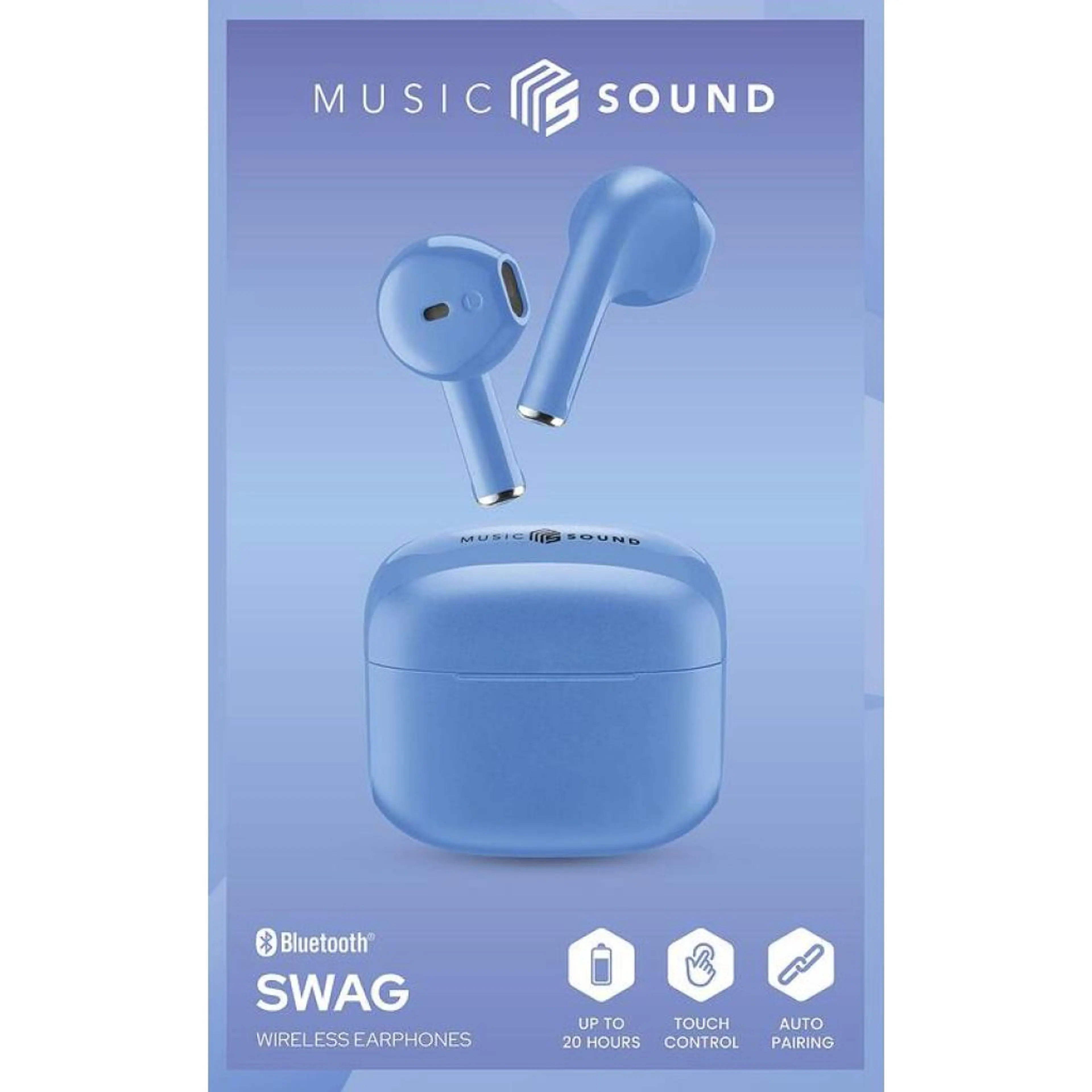 Bluetooth слушалки Music Sound Swag TWS, Сини