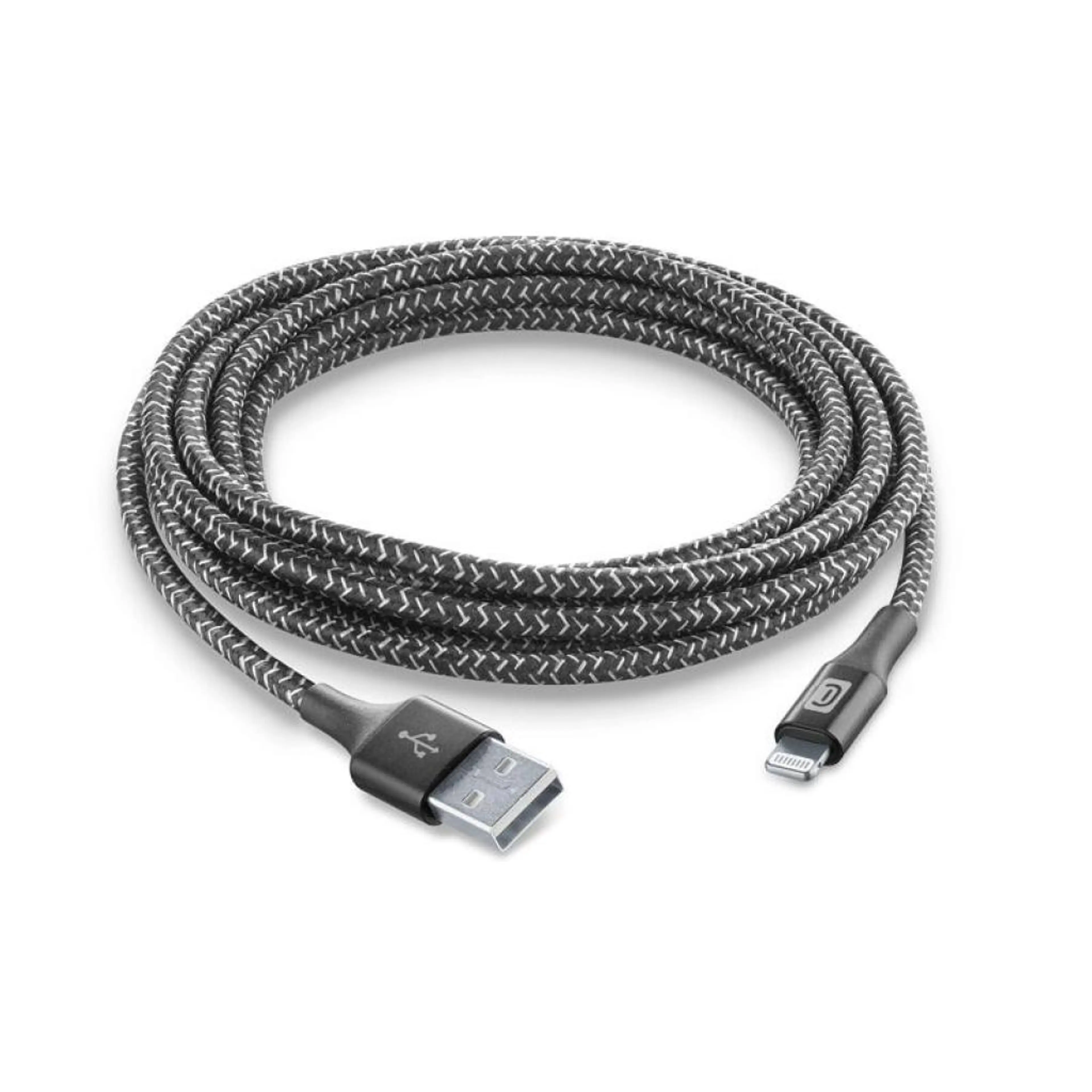 Кабел данни усилен USB - Lightning 2.5 м черен