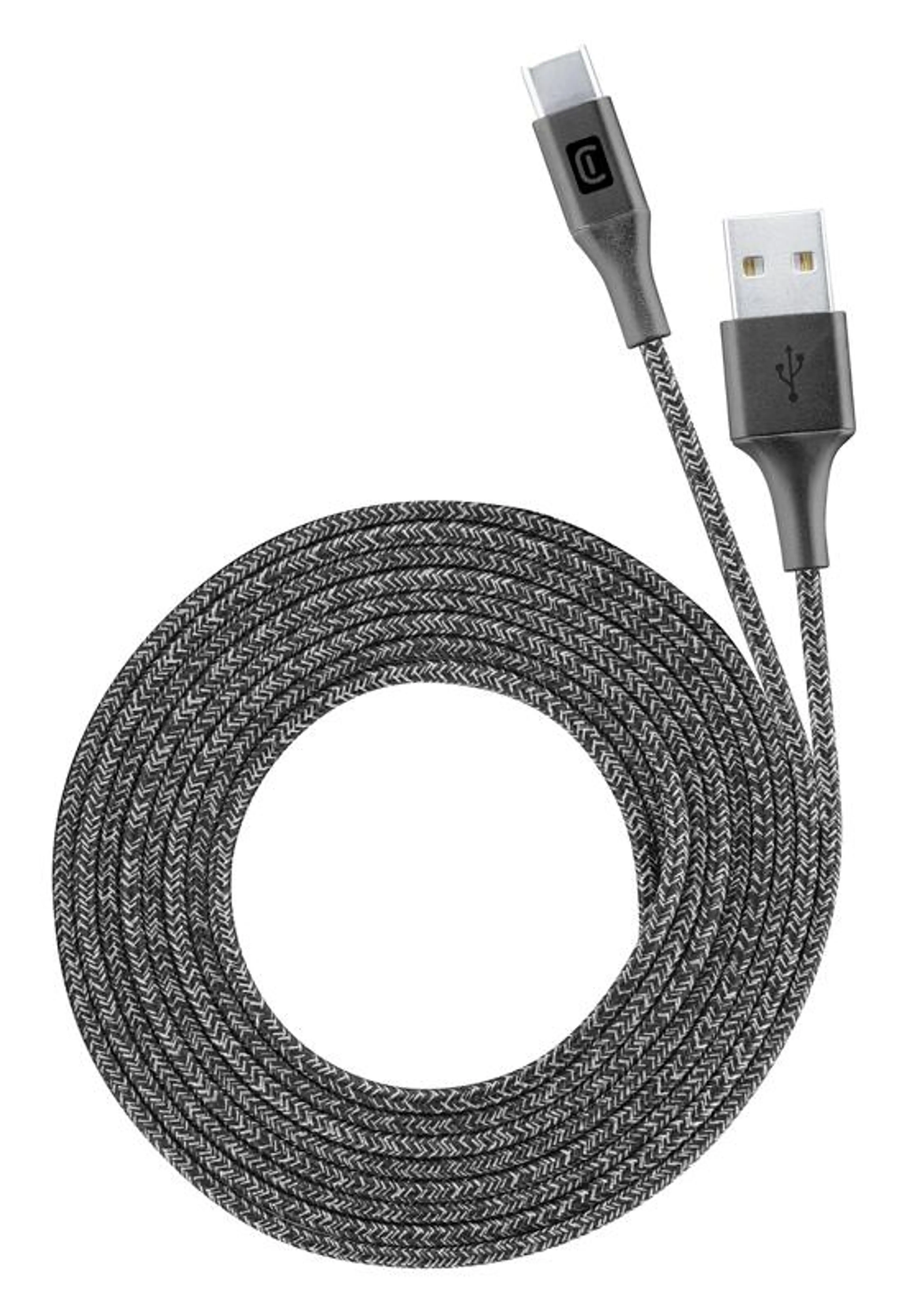 Кабел данни усилен USB- USB-C 2.5 м черен