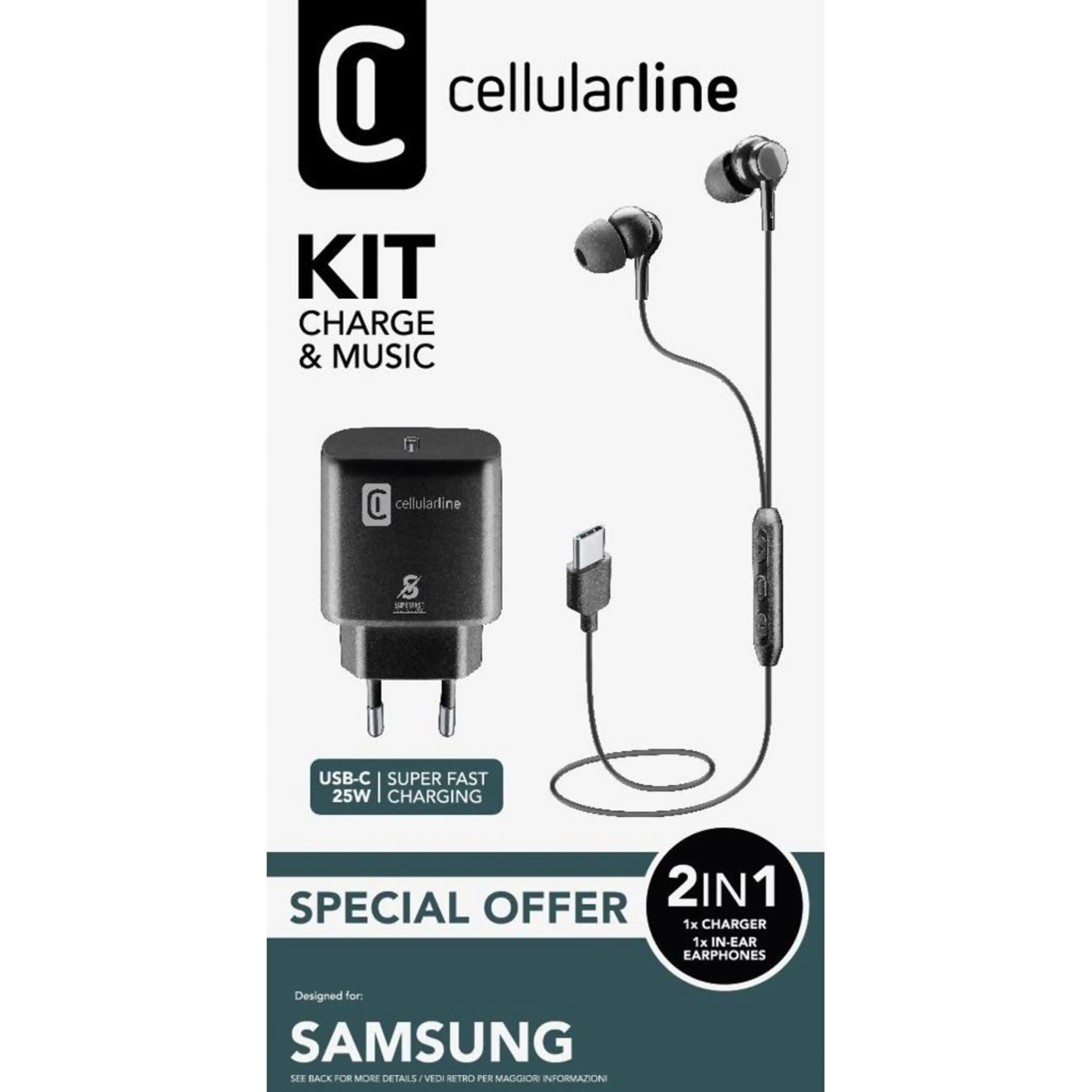 Пакет за Samsung- Зарядно 220V USB-C 25W + слушалки TYPE-C