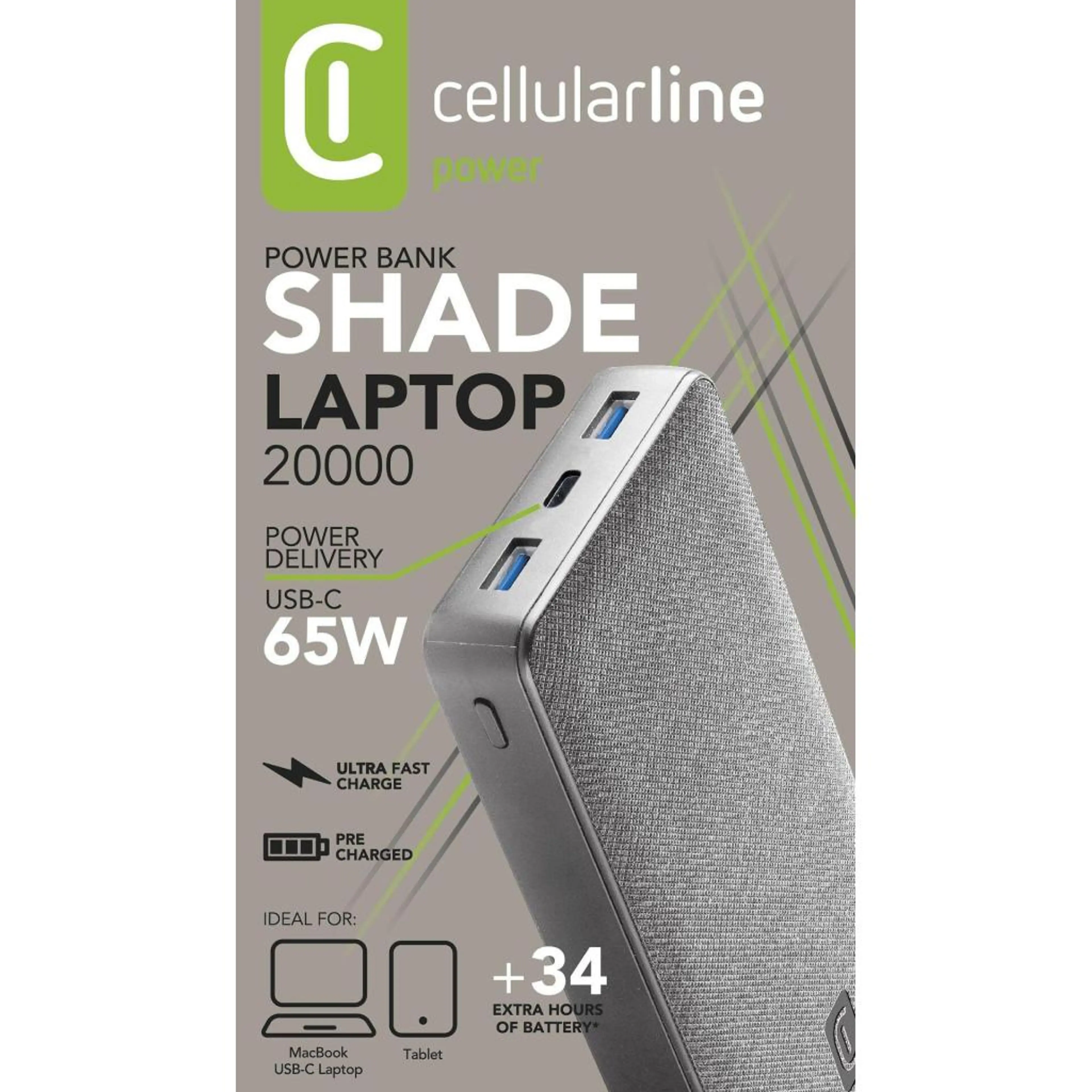 Външна батерия PD Shade 20000 mAh 65W (лаптоп) сива